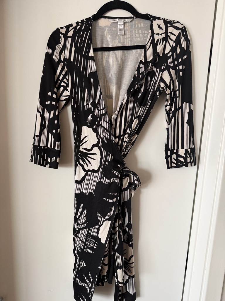 Diane Von Furstenberg Black & White Floral Wrap Dress